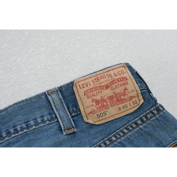 Levi's 505 Regular Fit Straight Rugged Denim Blue Jeans Mens Size 40 x 32 - Picture 1 of 8